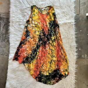 Westside Designs Asymmetrical Hem Dress Crinkle Fabric Multicolor Tie Dye